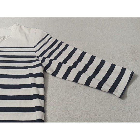 LL Bean Large Top Striped 3/4 Sleeve Button Cotton Blouse White Blue Nautical - Picture 8 of 11